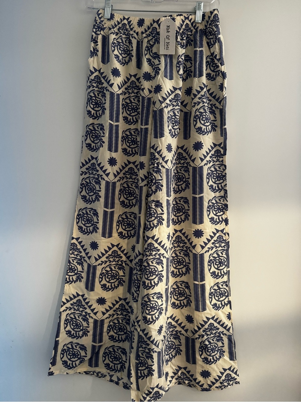 NWT Yak & Yeti Floral Tribal Wide Leg Palazzo Pants Blue S